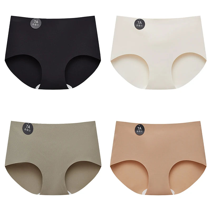 FalllSweet 4PCS Seamless Panties for Woman Ice Silk Underwear Soft Thin Briefs Women's Underpants Fashion Sexy Female Lingerie.