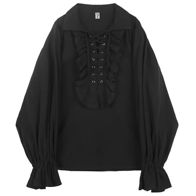 Pirate Shirt for Men Vintage Gothic Renaissance Style Frilled Lace-Up Medieval Buccaneer Blouse Top for All Seasons.