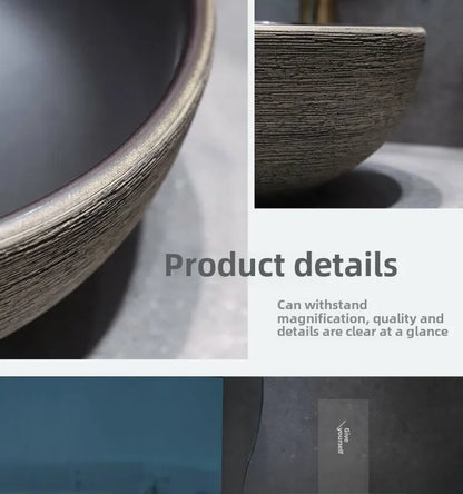 Jingdezhen Keramikgefäßwaschbecken – handgefertigtes rustikales Schwarz- und Sandkunstwaschbecken mit Spritzschutz-Design für den Badezimmer-Waschtisch individuell anpassbar