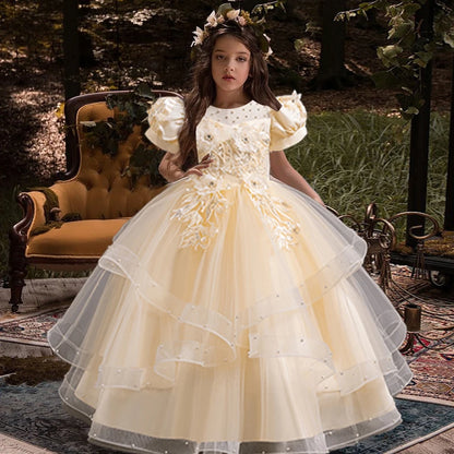 Neues Blumenmädchen-Hochzeitskleid Mädchen-Partykleider, elegantes Mädchen-Walking-Show-Abendkleid für 4–12 Jahre alte Kinderkleidung.