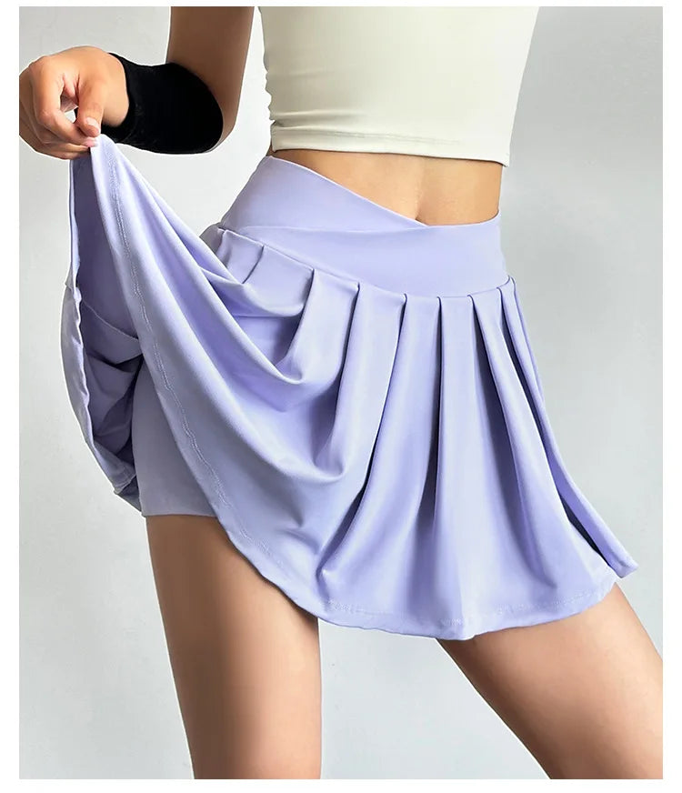 Sports short skirt women summer anti-walk yoga pants running fitness clothes quick dry breathable high waist pleated skirt.
