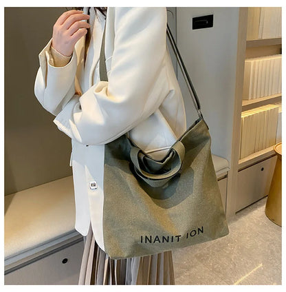 Japanese Canvas Men's and Women's Simple Cross-body Bag Wash Canvas Thick Handbag Large Capacity Arts Students Package Satchel