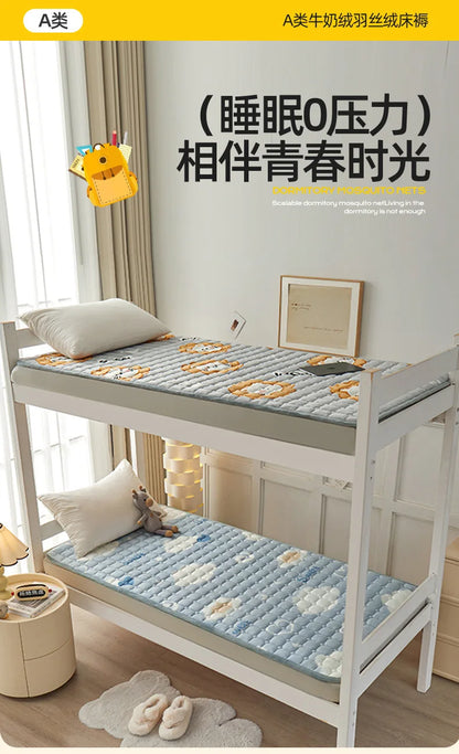 Winter Dormitory Soft Mattress Toppers Thick Warm Coral Velvet Bed Sheet Non-slip Mattress Cover Thin Bed Pad Tatami Floor Mat.