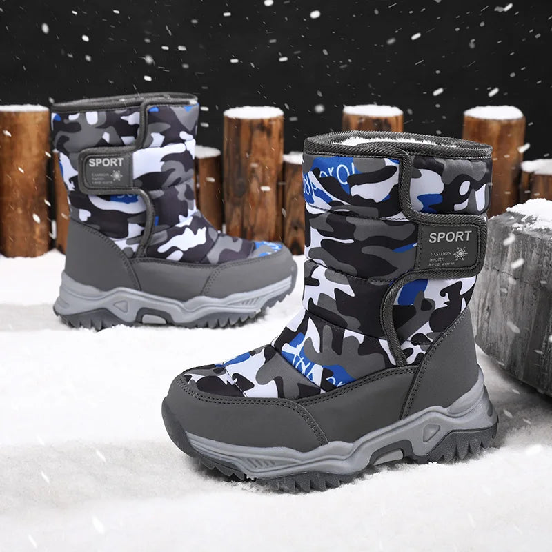 2025 Winter Children Shoes Plush Waterproof Fabric Non-Slip Girl Shoes Rubber Sole Snow Boots Fashion Warm Outdoor Boots.