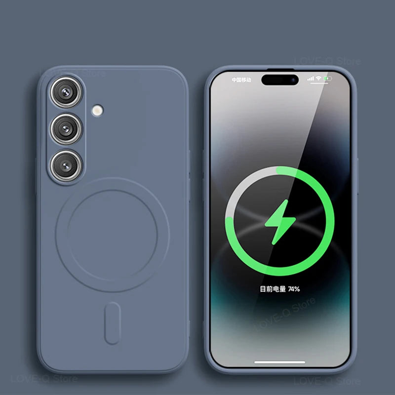 For Magsafe Magnetic Wireless Charge Case For Samsung Galaxy S25 S24 S23 Ultra Plus FE S25Ultra Soft Cases Liquid Silicone Cover.