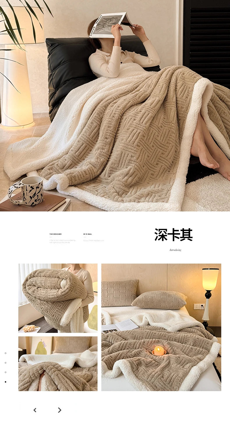 Jacquard Lamb Fleece Only Blanket or Blanket and Pillowcase Sets Soft Warm Milk Velvet Sofa Blanket Queen Autumn Winter Duvets