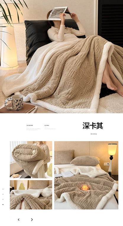 Jacquard Lamb Fleece Only Blanket or Blanket and Pillowcase Sets Soft Warm Milk Velvet Sofa Blanket Queen Autumn Winter Duvets