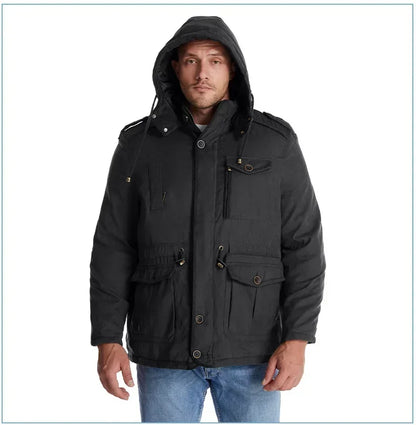 Men's Jacket WINTER USA SIZE Large SIZE Lamb Fleece JACKETS Hooded Cotton Thickened Multi Pocket Casual Mid length Coat
