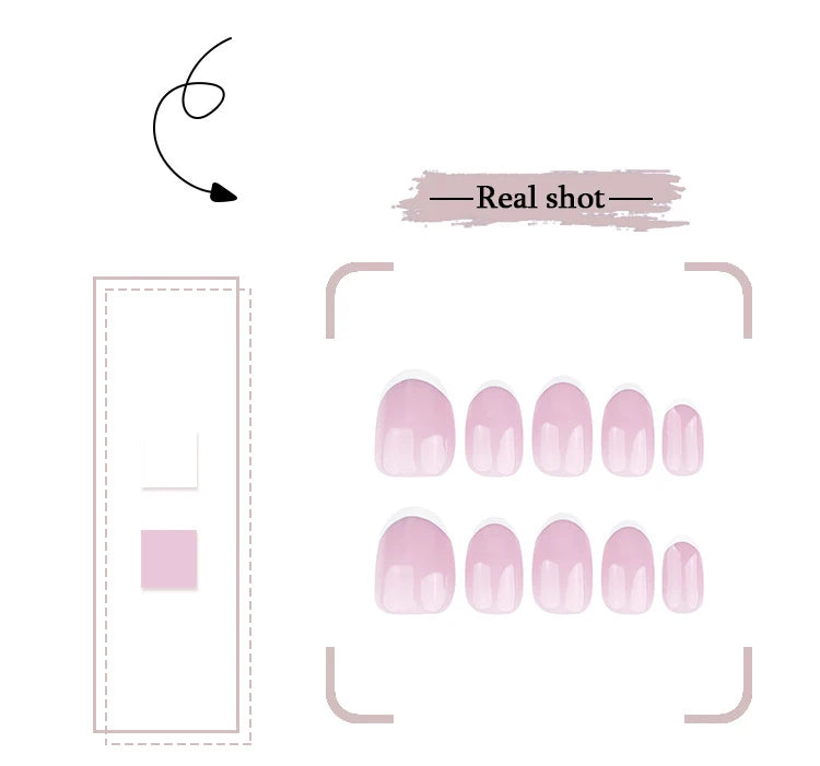 White French Classic Short Rround Nail Art Wearable Fashion Fake Nails Detachable Finished False Nails Press on Nails with Glue.