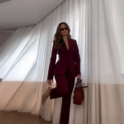 Women Fall Business Pant Suit Long Sleeve Formal 2 Piece Blazer Set Casual Office Work Slim Corset Outfits 2025.