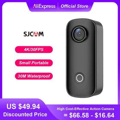 SJCAM C100 Plus Action Cam 4K Electronic Image Stabilization 2.4G WiFi 30M Waterproof With Case Sport Camera Black White.