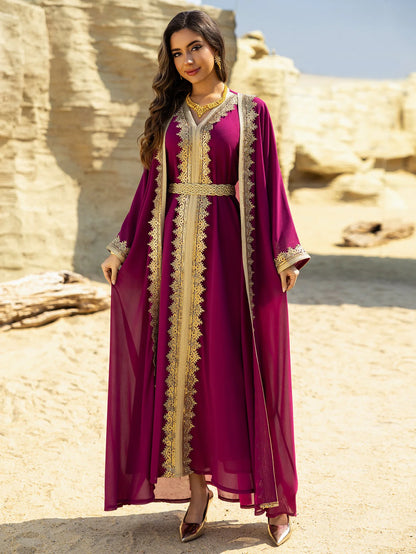 Uni Ramadan Sequins Dubai Abayas Arab Tunics Batwing Sleeve Dresses For Women Gala Two pieces Moroccan Elegant Kebaya.