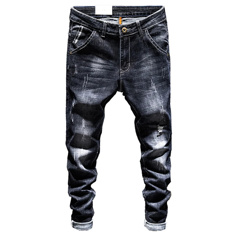 New Men's Fashion Ripped Jeans Stretch Slim Straight Little Feet Pants Hip Hop Youth Streetwear Punk Personality Male Trousers.