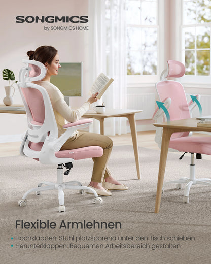 SONGMICS Bürostuhl ergonomisch, Schreibtischstuhl, Drehstuhl mit Mesh, gepolsterte Lendenstütze, Wippfunktion