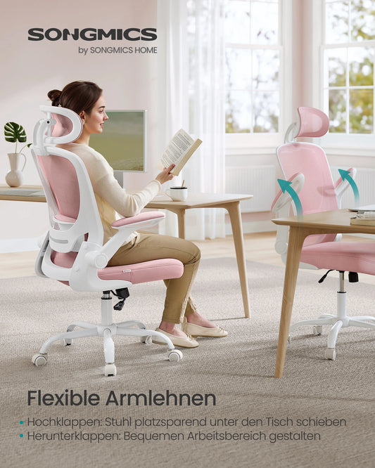 SONGMICS Bürostuhl ergonomisch, Schreibtischstuhl, Drehstuhl mit Mesh, gepolsterte Lendenstütze, Wippfunktion