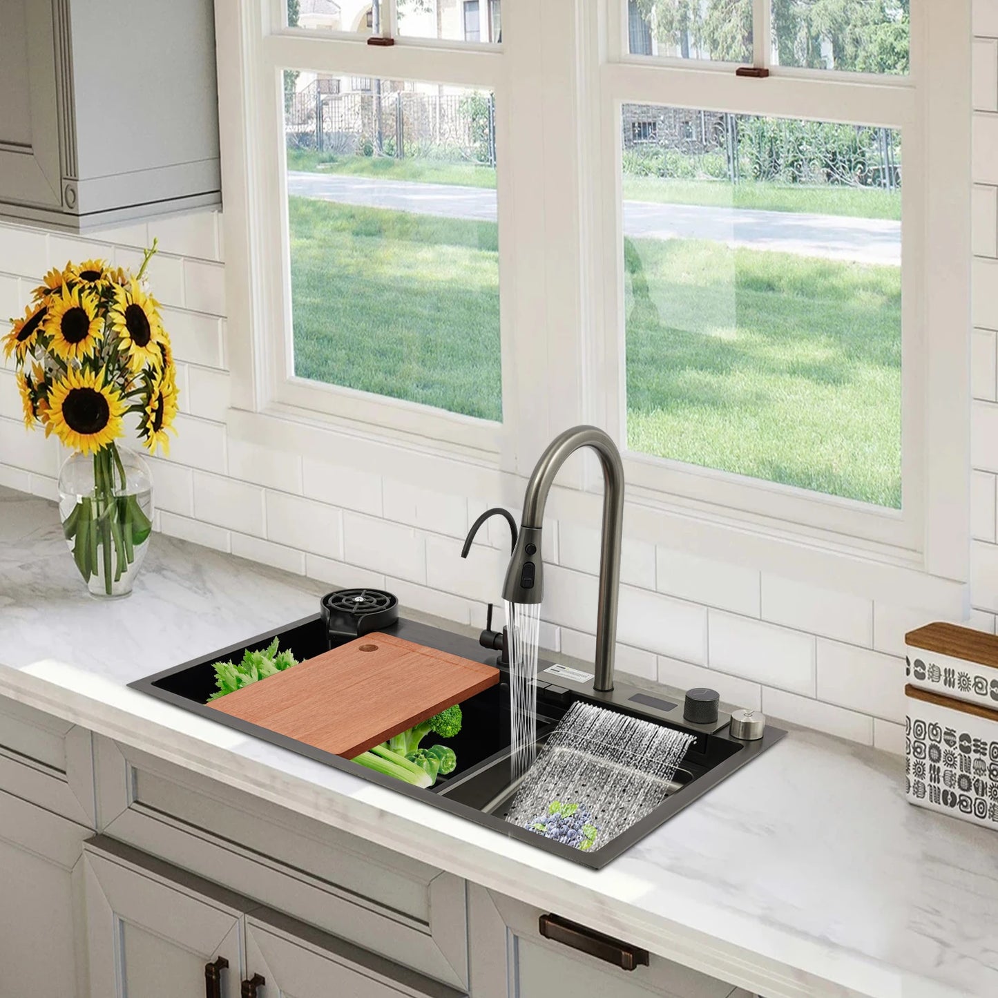 80 * 46 * 20 cm Edelstahlspüle 201 Nano-Galvanikprozess Dreifach 60 cm Rohrlänge 13 kg Bruttogewicht-Küchenspüle-Set