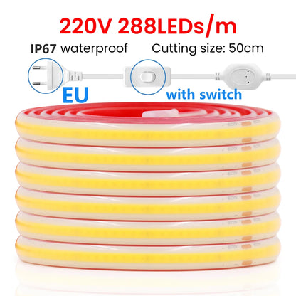 COB LED Streifen Licht Dimmer Schalter EU UK Power Kit 220V 230V 3000K 4000K 6000K 288LED Helle Flex Band Wasserdichte Lineare Beleuchtung.