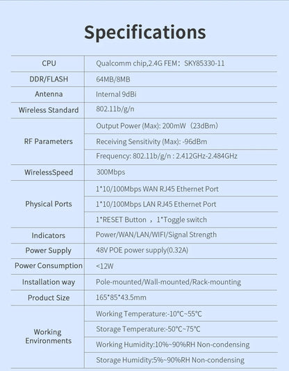COMFAST 300Mbps Outdoor CPE Bridge Access Point 2.4Ghz 1Km-5km Long Range Extender WiFi Repeater Router AP Wi-Fi Bridge p to p