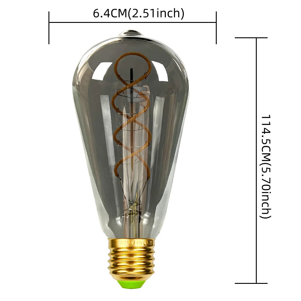 TIANFAN Led Bulbs Vintage Light Bulb ST64 G80 G95 Long Tube Edison Bulb 4W Dimmable 220/240V E27 Smoke Glass 2700K Warm White