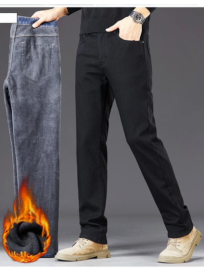 Tall Men Denim Pants Fleece Thick Warm Winter Stretch Jean Male Extra Long Length Leg Trouser 115cm 190cm Black Skinny Thin Slim