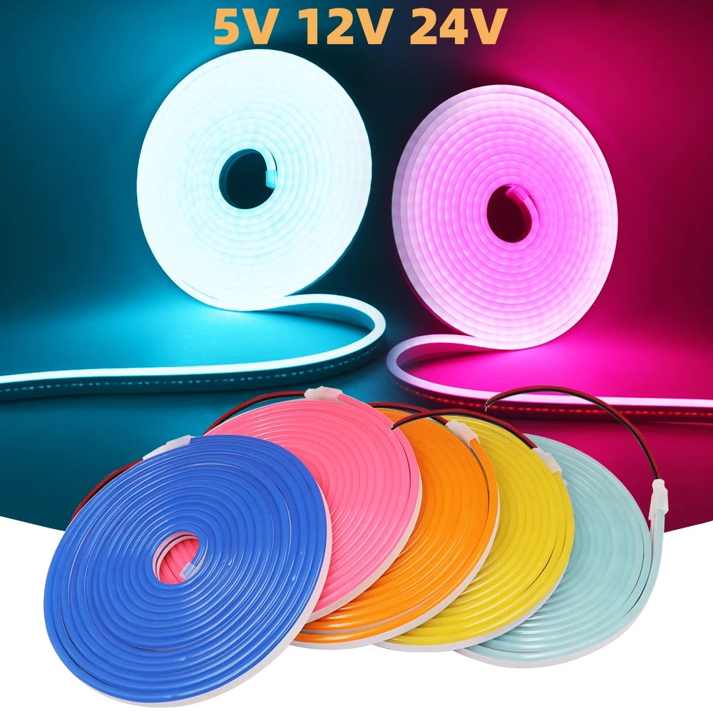 5V 12V 24V Neon LED Strip With 2Pin Wire 120LEDs/M IP67 Silicon Tube Bar Lamp Soft Flexible DIY Light Sign Rope 3000K-6500K.