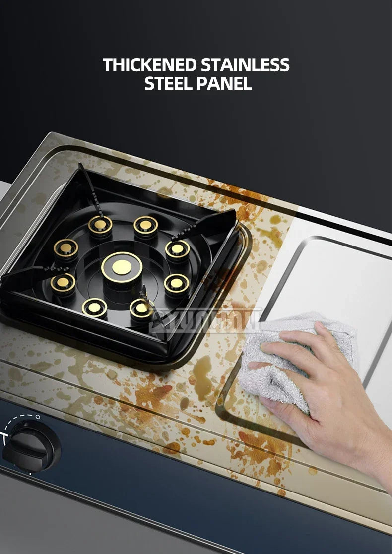 Desktop Stainless Steel Double Stove Household Bench Top Strong Fire Liquefied Natural Gas Stove.