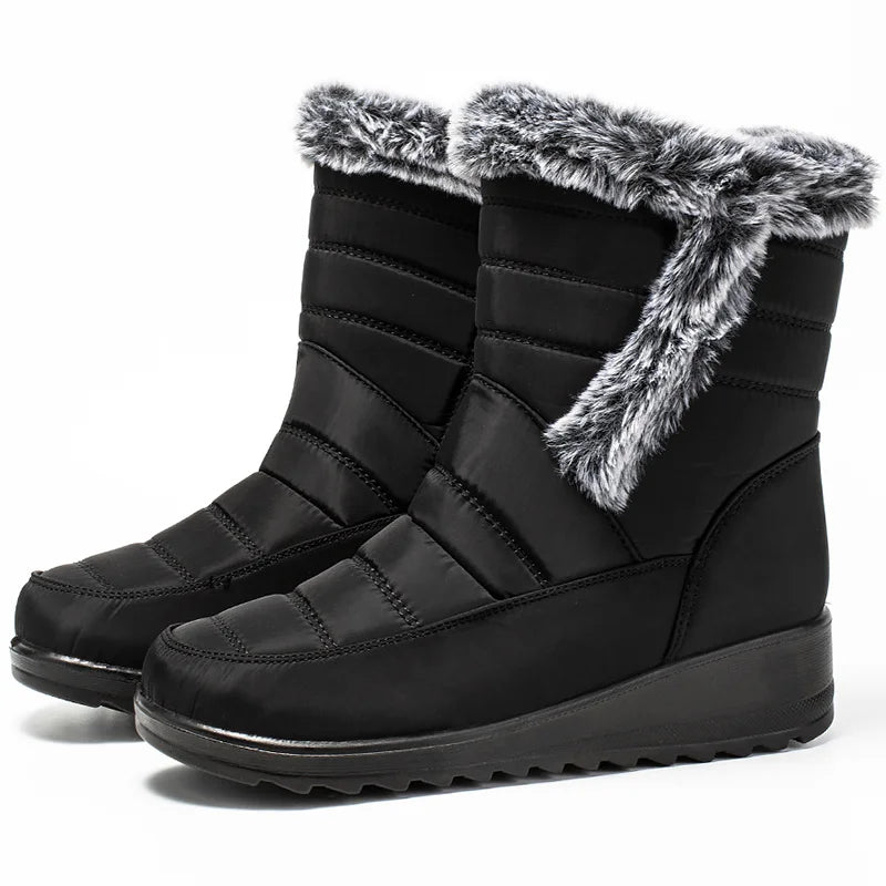 Women's Boots Super Warm Fur Botas Mujer 2025 Snow Boots Low Heels Winter Shoes Woman Black Rubber Winter Boots Women Footwear.