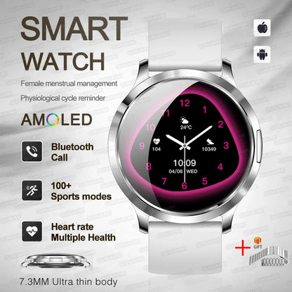 New Women Smart Watch 1.32"Ultra-thin AMOLED HD Screen Sport Fitness Bracelet Custom Watch Face Bluetooth Call Luxury Smartwatch
