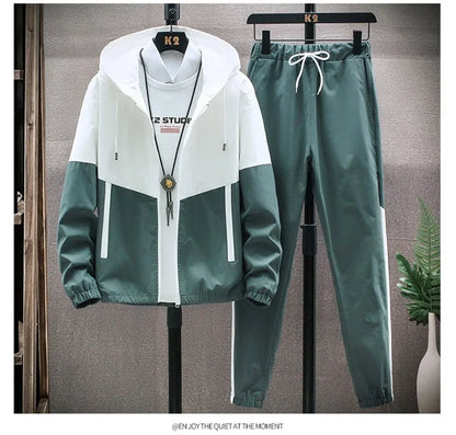 New Men's Sportswear Set Casual Loose Fit Sweatpants with Drawstring Two-Piece Korean Style Autumn Collection.