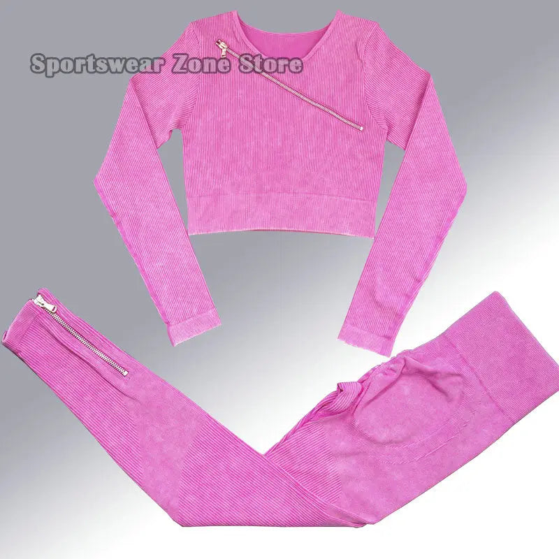 Yoga Suit High Waist Leggings Running Training Tights Sports Outfits Long Sleeve Crop Top Bra Seamless Fitenss Set Fitness Wear