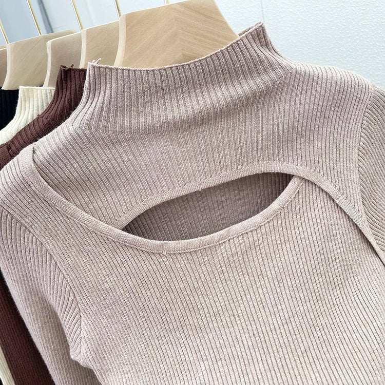 2025 weibliche Casual Pullover Herbst Winter Sexy Aushöhlen Frauen Pullover Schlank Vintage Jumper Weiche Warme Pull Gestrickte Pullover Tops