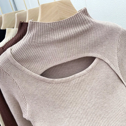 2025 weibliche Casual Pullover Herbst Winter Sexy Aushöhlen Frauen Pullover Schlank Vintage Jumper Weiche Warme Pull Gestrickte Pullover Tops