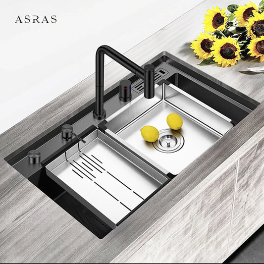 ASRAS Nanometer Handmade Sinks 4mm Thickness 220mm Depth SUS 304 Stainless Steel Luxury Stepped Kitchen Sinks