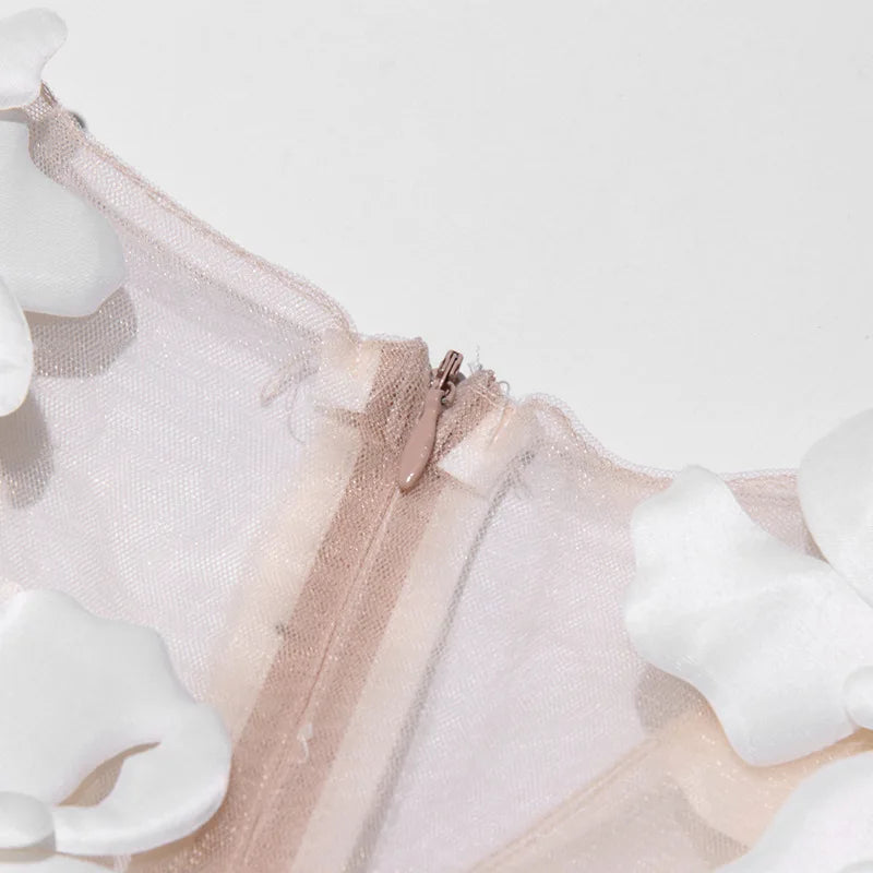 ZMEENNA Elegant White Floral Applique Jumpsuit For Women Sleeveless Wide Leg Romper With Sheer Mesh Top Perfect ZM726