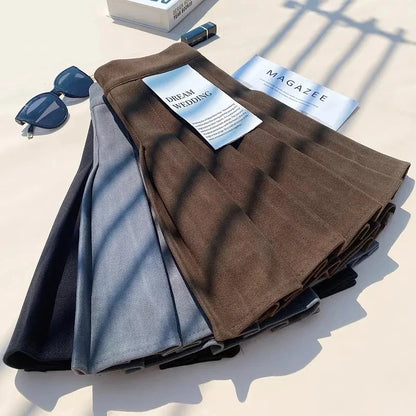 Faux Wool Pleated Skirts for Women Y2K Autumn Winter High Waist Preppy Woolen Jk Dance Skirt Korean Streetwear Female Mini Skirt.