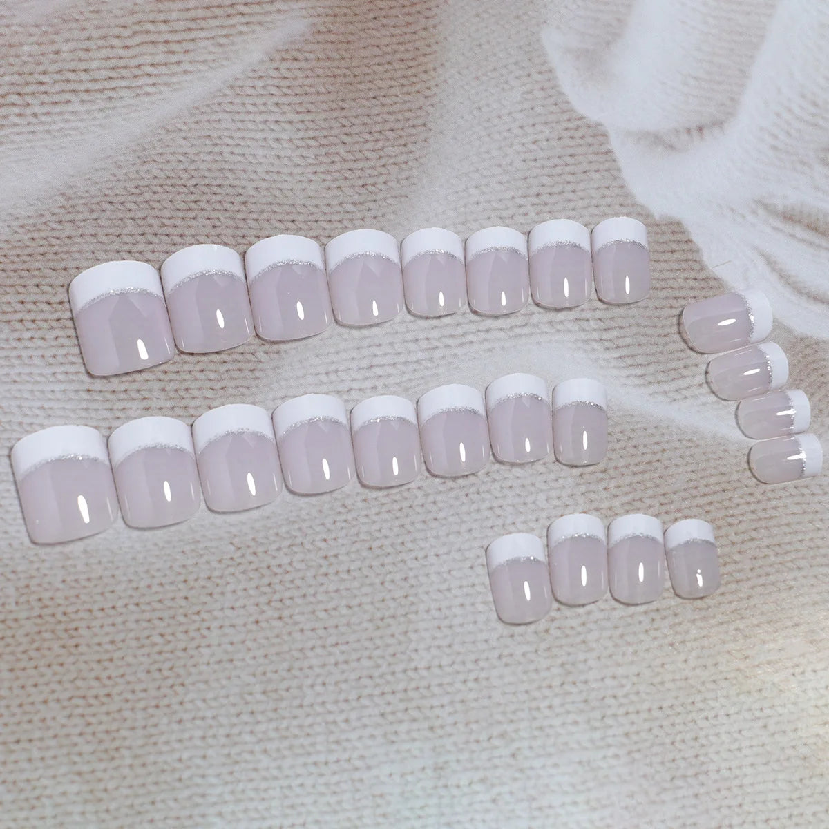 24pcs/set short square fake nails for women cute bride heart white french tips faux ongles y2k press on false nail supplies