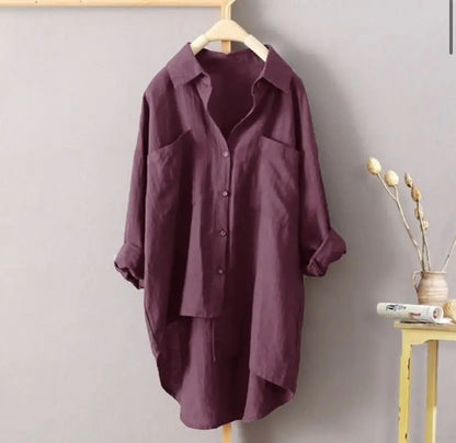 S-5XL Button Up Shirts Women Oversized Summer Autumn Cotton Linen Blouses Fashion White Casual Loose Solid Rollable Sleeve Tops.
