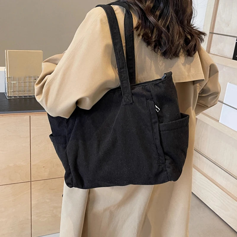 Women Corduroy Tote Bag Casual Multi Pocket Handbag Adjustable Strap Crossbody Sling Bag Zipper Shoulder Bag Fall Winter Bag.