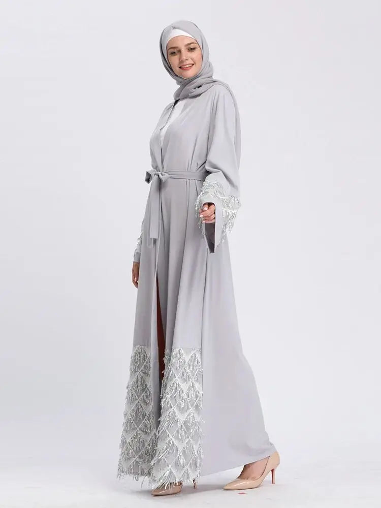 Ramadan Eid Gray Kimono Abaya Damen Dubai Islam Women Muslim Modest Dresses Kebaya Kaftan Robe Musulmane Caftan Marocain Femme.