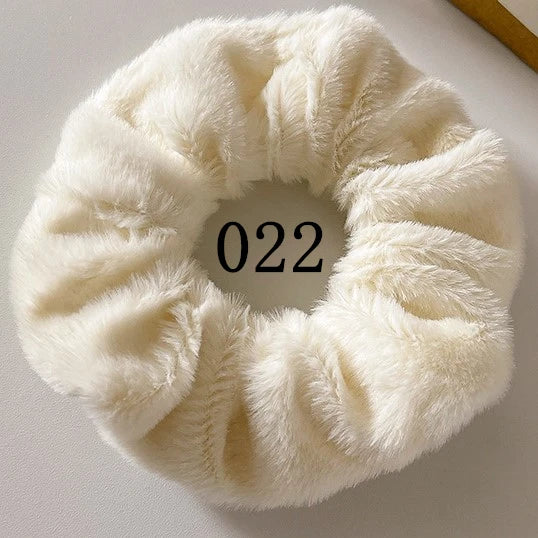 6pc Hair Scrunchies Furry Elastic Band Women Girl Ponytail Holder Rubber Ties Accessories Plush Faux Fur Soft Chiffon Headband.