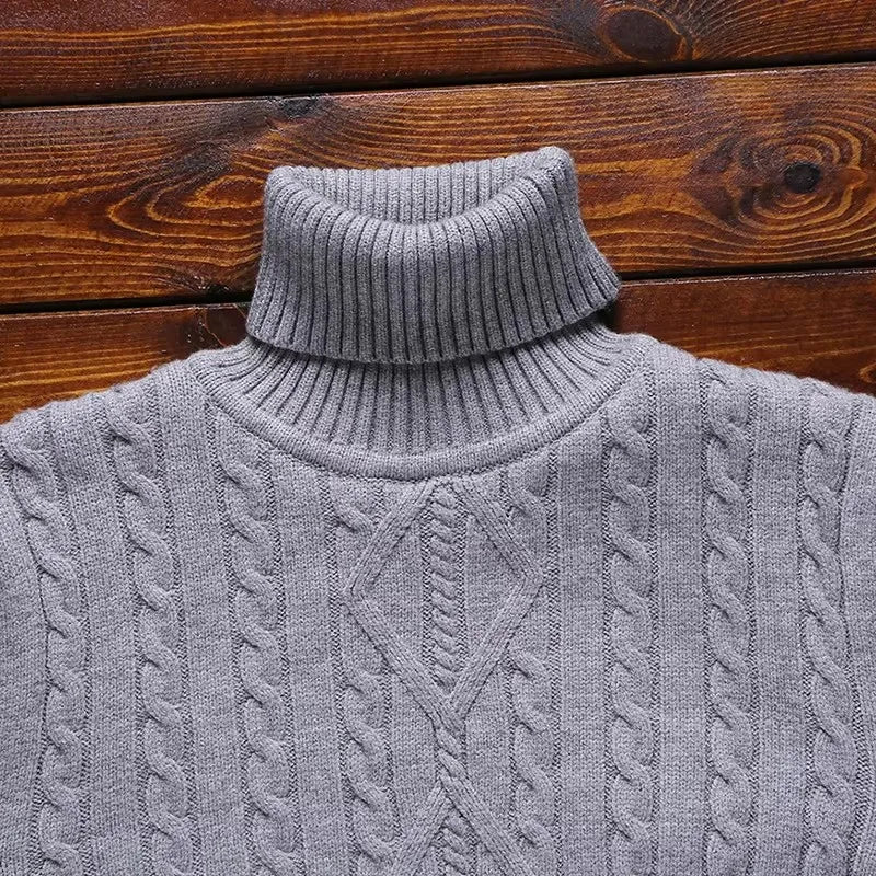 New Turtleneck Sweaters Men Autumn Winter Thick Knitted Sweaters Added Velvet Solid Color Casual Base Pullovers.