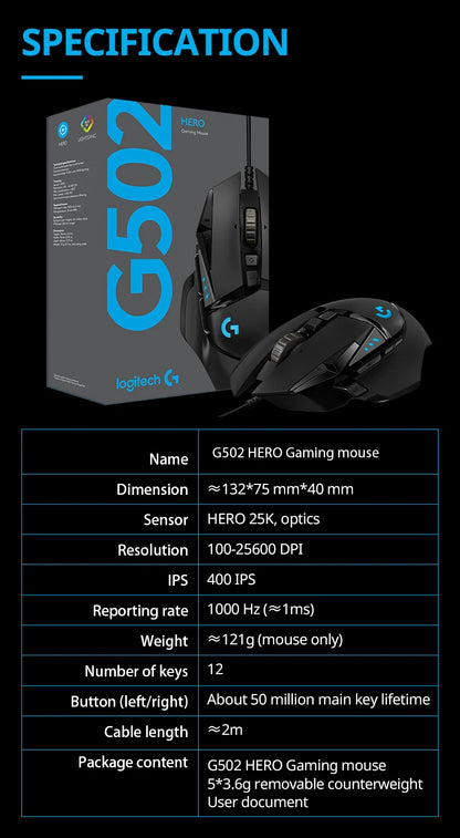 Logitech G502hero Master Wired Gaming Mouse 502 Esports Machinery Eat Chicken Macro CS Programming Peripheral.