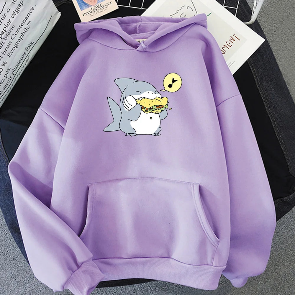 Jeff The Landshark Cute Hoodies Cartoon Print Harajuku Manga Sweatshirt Long-sleeved Fleece Clothing Sudaderas Casual Pullovers.