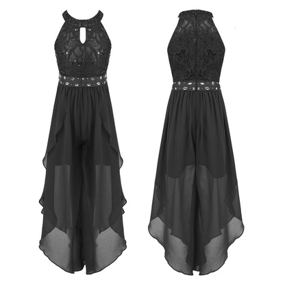 Sommer Mädchen Ärmellosen Chiffon Maxi Kleid Shiny Perlen Spitze Gebaut-in Shorts Party Kleid für Hochzeit Geburtstag Dance Leistung.
