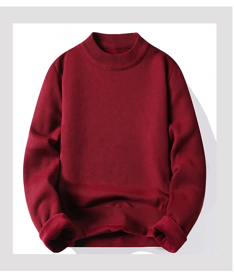Men's Pullover Soft Sweater Winter Velvet Shirts Brand Clothing Knitted Fleece Warm Cold Blouse Slim Fit Bottom Shirts.