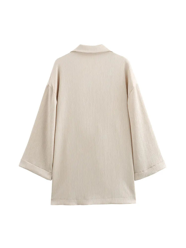 2024 Autumn Women Casual Blazer Coat Pants Set Long Sleeve Double Breasted Blazer + Wide Leg Trousers Lady Office Outfit.