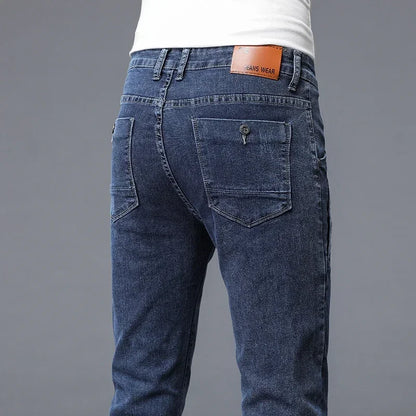 2024 New Men's Skinny Jeans Blue Gray Cotton Elasticity Straight Pencil Foot Slim Fit Fashionable Casual Denim Long Pants Male.