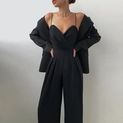 CPSYMYM  Jumpsuits Summer Skinny Fit Chic Folds Sleeveless Sweetheart Neck Full Length Wide Leg Casual Jumpsuits For Women.