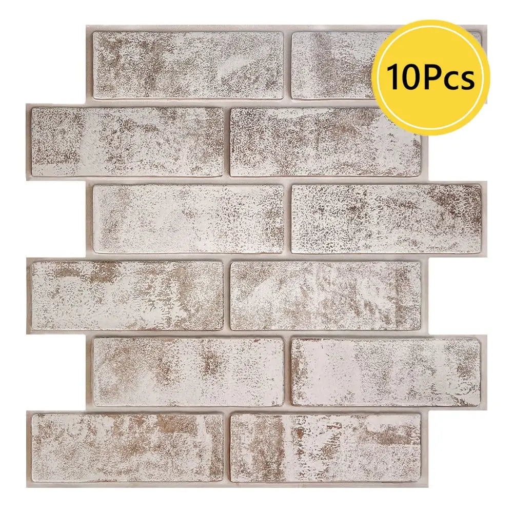 10pcs 3D Faux Brick Wall Sticker, Self-adhesive Wall Panels for Kitchen Backsplash, Bedroom, Living Room Decor, 30 x 30cm