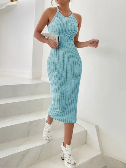 Solide Neckholder Bodycon Midi Kleid High-end-temperament weste neckholder kleid frauen sommer neue high-taille schlank temperament schlank.